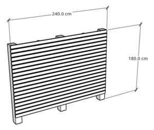 Plan technique d’un brise‑vue en bois avec lattes horizontales et dimensions 180×240 cm, destiné à la fabrication à partir des plans de construction