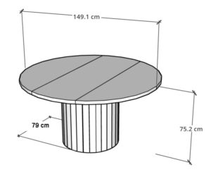Plan technique détaillé d’une table ronde en bois avec dimensions du plateau, de la hauteur et du socle cylindrique. Schéma destiné à la fabrication à partir des plans fournis